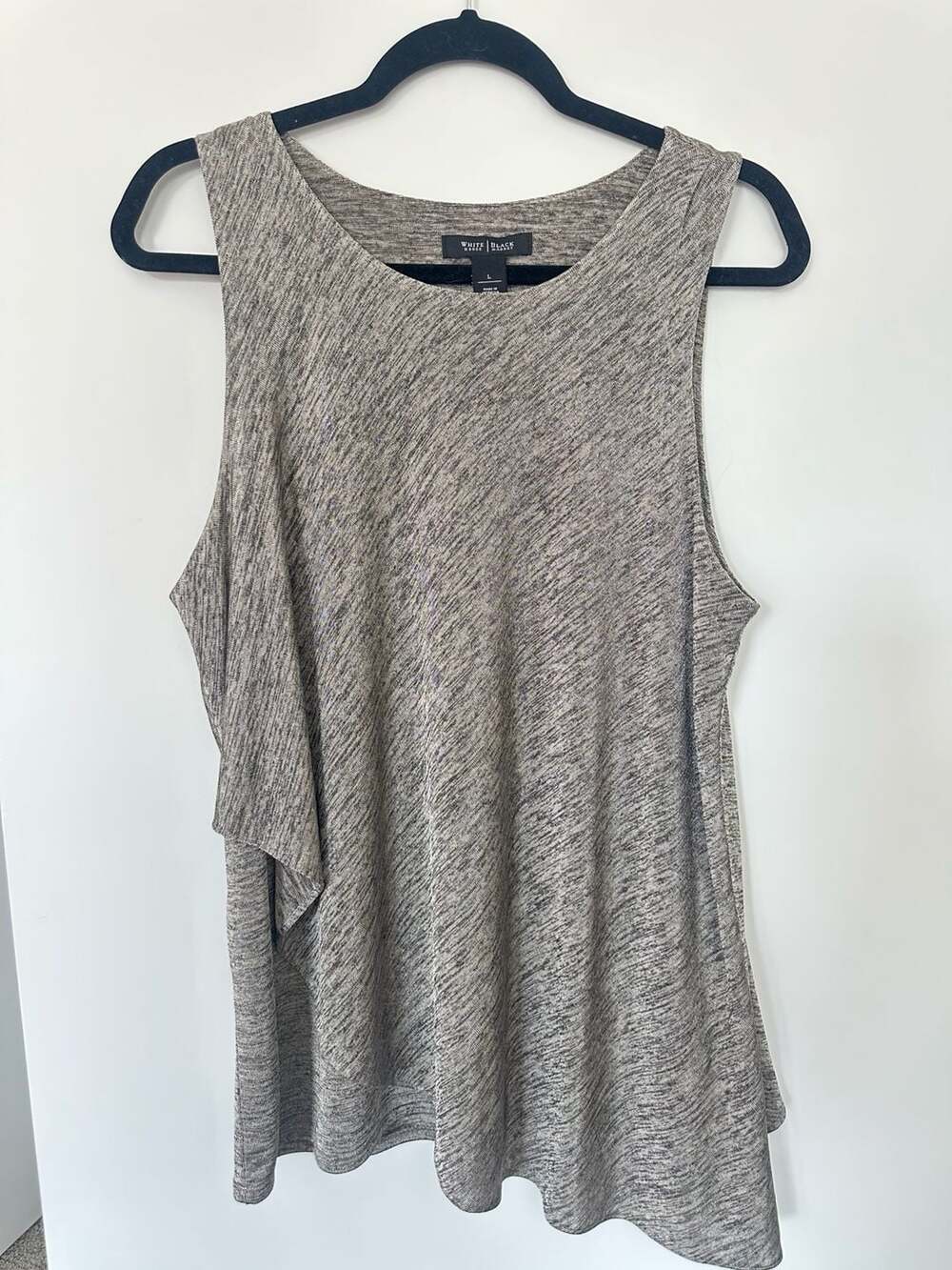 White House Black Market Women's Gray Heathered Sleeveless Ruffle Front Tank Top
